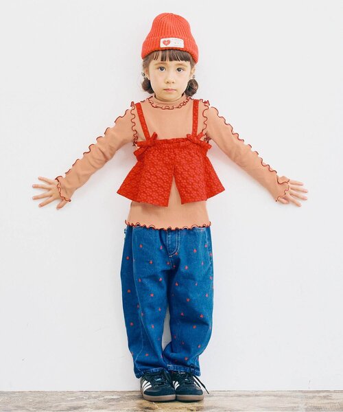 p.premier（ピードットプルミエ）の「【ジュニア対応】花柄ジャガードビスチェリブトップスセット（Tシャツ/カットソー・キッズ・ベージュ/ブラック/グリーン/レッド・80/90/100/110/120/130/140）」の20枚目の写真