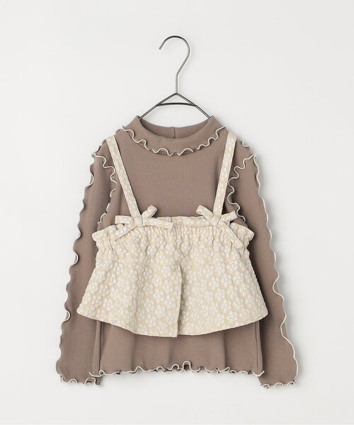 p.premier（ピードットプルミエ）の「【ジュニア対応】花柄ジャガードビスチェリブトップスセット（Tシャツ/カットソー・キッズ・ベージュ/ブラック/グリーン/レッド・80/90/100/110/120/130/140）」の6枚目の写真