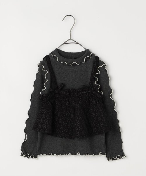 ジュニア対応】花柄ジャガードビスチェリブトップスセット（Tシャツ