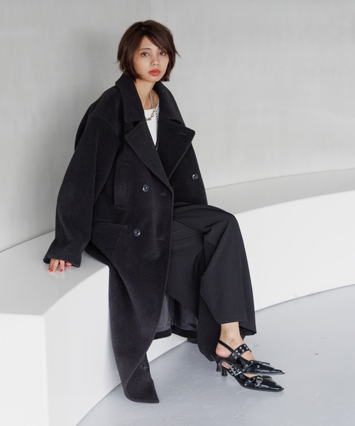 PAGEBOY（ページボーイ）の「ウーリーテックロングコート【スタンドネック＆ステンカラーでも使える】（チェスターコート・レディース・モスグリーン/ベージュ/ブラック・SMALL/MEDIUM）」の8枚目の写真