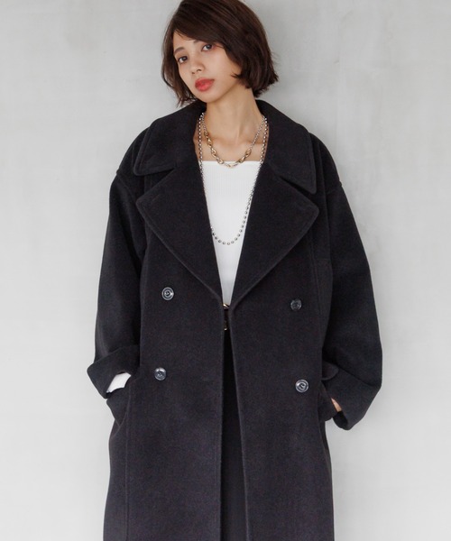 PAGEBOY（ページボーイ）の「ウーリーテックロングコート【スタンドネック＆ステンカラーでも使える】（チェスターコート・レディース・モスグリーン/ベージュ/ブラック・SMALL/MEDIUM）」の9枚目の写真