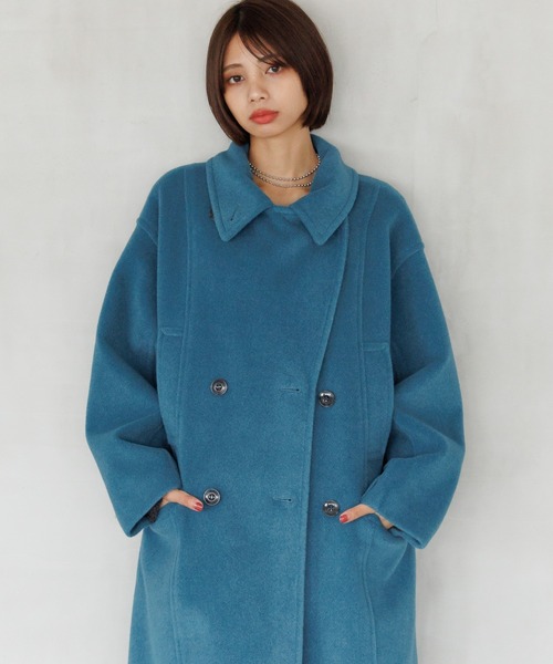 PAGEBOY 青白 チェック柄 シャギーロングコート Re:EDIT コート レディース アウター ロングコート チェスター