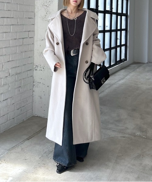 FLORENZI COLLECTION 着画有り　ダークグレー ロングコート タックデザインロングコート[品番：MKSW0056238]｜RESEXXY（リゼクシー