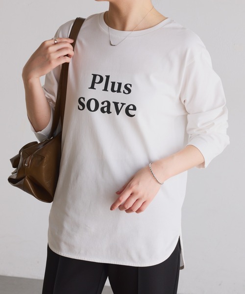 COLLAGE GALLARDAGALANTE(コラージュガリャルダガランテ)の「plus soave ロゴロンT(Tシャツ/カットソー・レディース・ホワイト/チャコールグレー・FREE)」の2枚目の写真