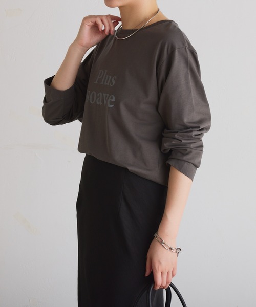 COLLAGE GALLARDAGALANTE(コラージュガリャルダガランテ)の「plus soave ロゴロンT(Tシャツ/カットソー・レディース・ホワイト/チャコールグレー・FREE)」の13枚目の写真