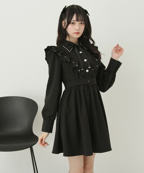 DearMyLove(ディアマイラブ)の「ビジュー襟フリルギャザーシャツワンピース(ワンピース・レディース・ブラック/チャコールグレー/ブルーグレー・LARGE/LL/3L/MEDIUM)」の15枚目の写真