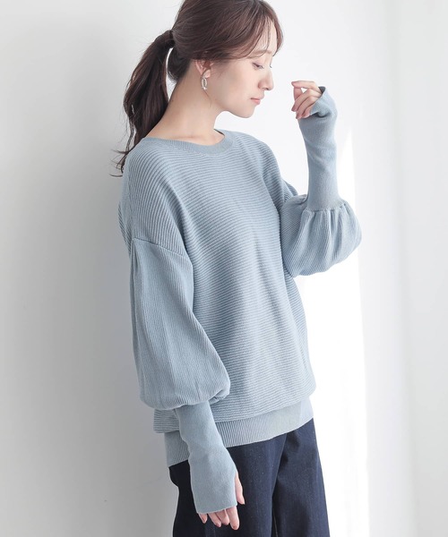n'OrLABEL(ノアールレーベル)の「『指穴ボリューム袖ニット』(ニット/セーター・レディース・ブラック/ネイビー/ブラウン/ブルーグリーン/ライトブルー・1/2)」の15枚目の写真