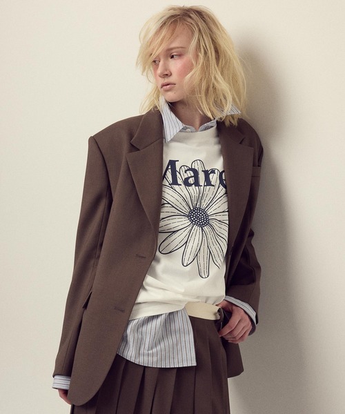 Mardi Mercredi(マルディメクルディ)の「UNISEX TSHIRT FLOWERMARDI / ユニセックス Tシャツ フラワーマルディ(Tシャツ/カットソー・レディース・ネイビー/アイボリー/ブラウン/ブラック×ベージュ/ブラック×グリーン/クリーム/ネイビー系1/チャコール・FREE)」の10枚目の写真