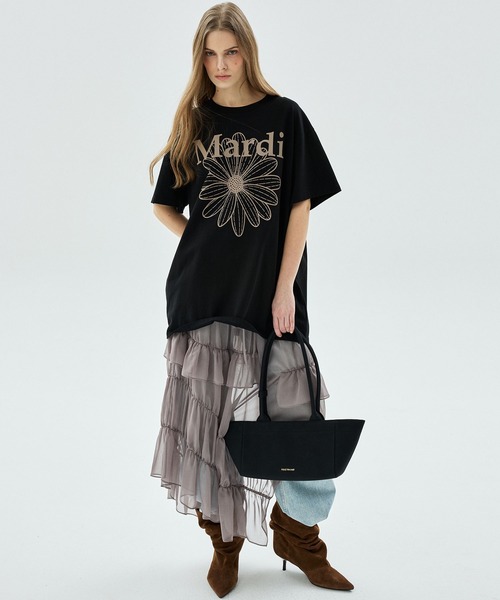 Mardi Mercredi(マルディメクルディ)の「UNISEX TSHIRT FLOWERMARDI / ユニセックス Tシャツ フラワーマルディ(Tシャツ/カットソー・レディース・ネイビー/アイボリー/ブラウン/ブラック×ベージュ/ブラック×グリーン/クリーム/ネイビー系1/チャコール・FREE)」の21枚目の写真