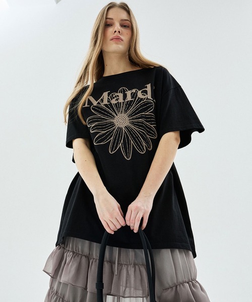 Mardi Mercredi(マルディメクルディ)の「UNISEX TSHIRT FLOWERMARDI / ユニセックス Tシャツ フラワーマルディ(Tシャツ/カットソー・レディース・ネイビー/アイボリー/ブラウン/ブラック×ベージュ/ブラック×グリーン/クリーム/ネイビー系1/チャコール・FREE)」の22枚目の写真