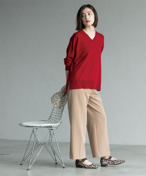 OPAQUE.CLIP（オペークドットクリップ）の「ウォームタッチ イージーワイドパンツ【洗濯機洗OK/ストレッチ】≪SS～LL≫（その他パンツ・レディース・チャコールグレー/キャメル/ブラック/オフホワイト・40/38/36/34/42）」の21枚目の写真