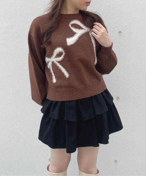 one way（ワンウェイ）の「フェザーリボンロゴニット（ニット/セーター・レディース・グレー/ブラウン/ネイビー/ライトブルー/ブルー/ピンク・FREE）」の3枚目の写真