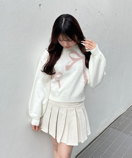 one way（ワンウェイ）の「フェザーリボンロゴニット（ニット/セーター・レディース・グレー/ブラウン/ネイビー/ライトブルー/ブルー/ピンク・FREE）」の6枚目の写真