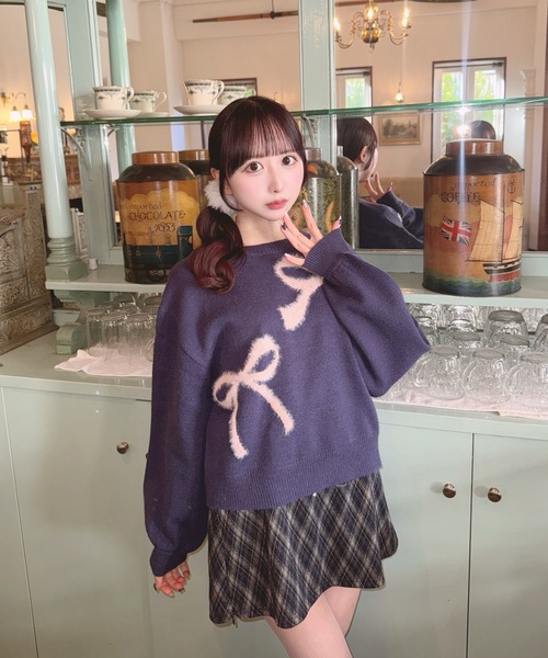 one way（ワンウェイ）の「フェザーリボンロゴニット（ニット/セーター・レディース・グレー/ブラウン/ネイビー/ライトブルー/ブルー/ピンク・FREE）」の5枚目の写真