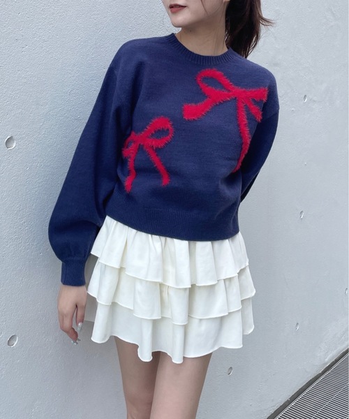 one way（ワンウェイ）の「フェザーリボンロゴニット（ニット/セーター・レディース・グレー/ブラウン/ネイビー/ライトブルー/ブルー/ピンク・FREE）」の7枚目の写真