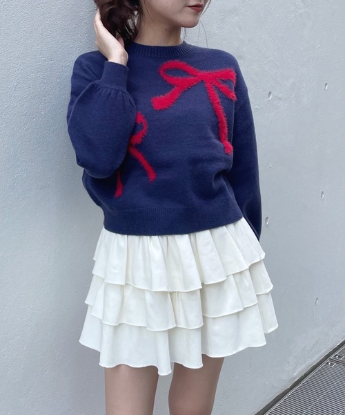 one way（ワンウェイ）の「フェザーリボンロゴニット（ニット/セーター・レディース・グレー/ブラウン/ネイビー/ライトブルー/ブルー/ピンク・FREE）」の8枚目の写真