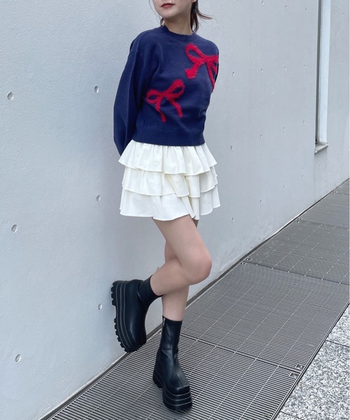 one way（ワンウェイ）の「フェザーリボンロゴニット（ニット/セーター・レディース・グレー/ブラウン/ネイビー/ライトブルー/ブルー/ピンク・FREE）」の9枚目の写真