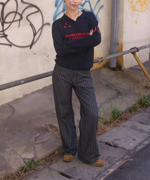 Oriens JOURNAL STANDARD（オリエンス ジャーナルスタンダード）の「ストライプデニム（デニムパンツ・レディース・ブラック/ブルー系その他・36/38）」の2枚目の写真