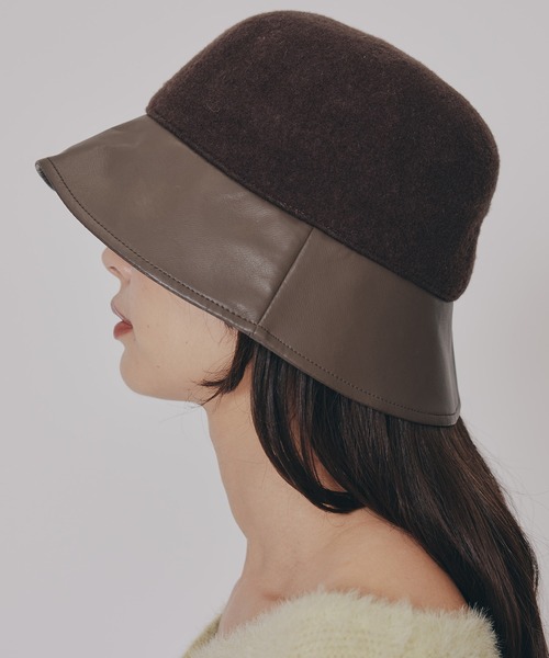 REDYAZEL（レディアゼル）の「レザーコンビバケットハット（キャスケット・レディース・ブラウン/ブラック・FREE）」の4枚目の写真