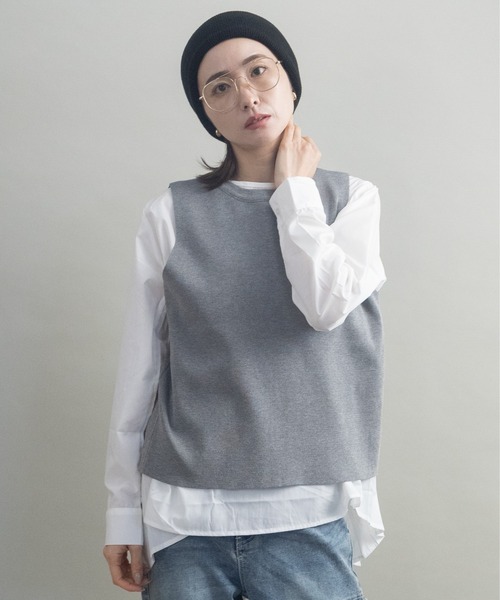 lodie(ロディ)の「2WAY ニットベスト×バックプリーツシャツ セット(その他トップス・レディース・ブラック/グレー・FREE)」の2枚目の写真