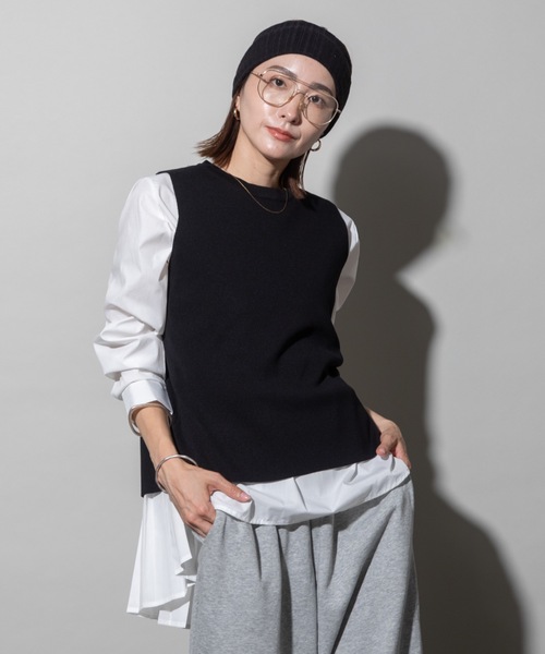 lodie(ロディ)の「2WAY ニットベスト×バックプリーツシャツ セット(その他トップス・レディース・ブラック/グレー・FREE)」の13枚目の写真