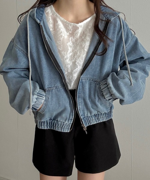 Cham.（チャム）の「ショートデニムパーカー（ブルゾン・レディース・ブラック/ブルー・F）」の10枚目の写真