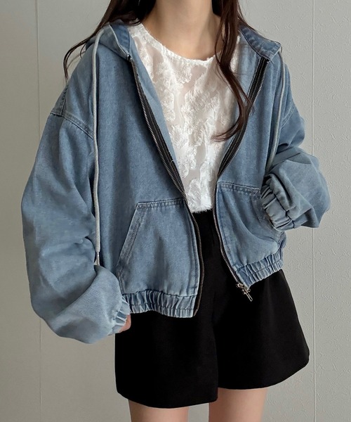 Cham.（チャム）の「ショートデニムパーカー（ブルゾン・レディース・ブラック/ブルー・F）」の11枚目の写真