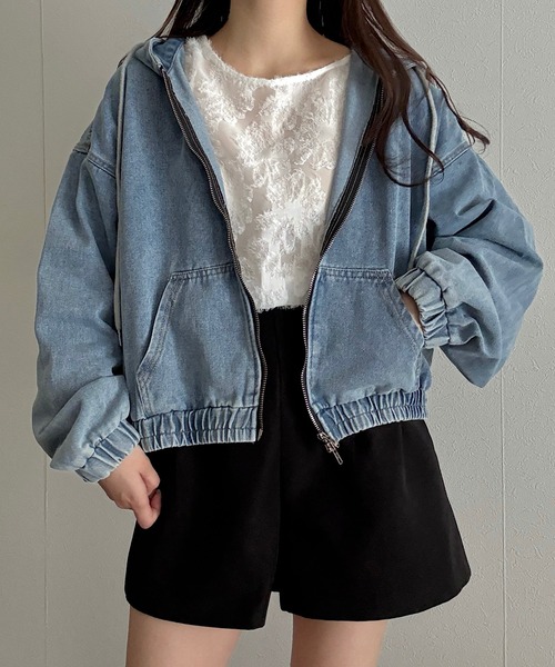 Cham.（チャム）の「ショートデニムパーカー（ブルゾン・レディース・ブラック/ブルー・F）」の12枚目の写真