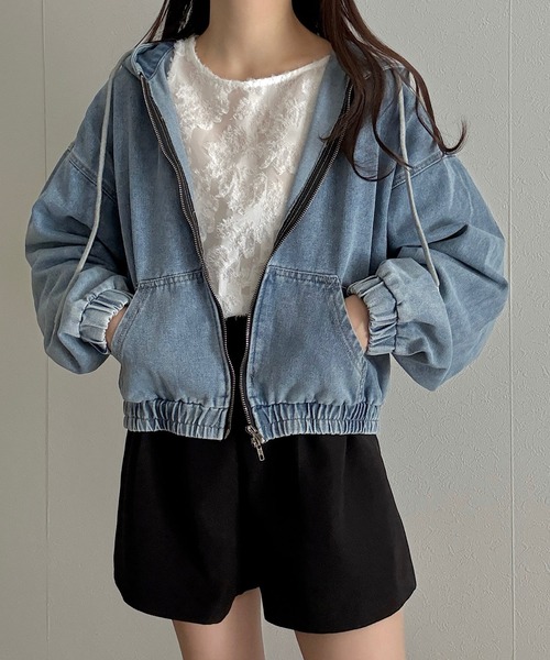 Cham.（チャム）の「ショートデニムパーカー（ブルゾン・レディース・ブラック/ブルー・F）」の7枚目の写真