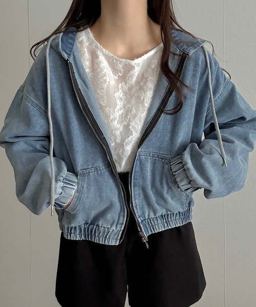 Cham.（チャム）の「ショートデニムパーカー（ブルゾン・レディース・ブラック/ブルー・F）」の8枚目の写真