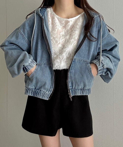 Cham.（チャム）の「ショートデニムパーカー（ブルゾン・レディース・ブラック/ブルー・F）」の9枚目の写真