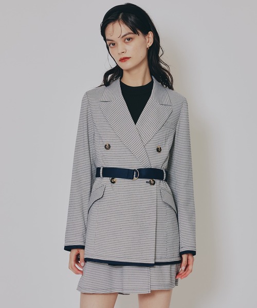 REDYAZEL（レディアゼル）の「【セットアップ可能】グレンチェックダブルジャケット（テーラードジャケット・レディース・カーキ/グレー/ブラウン・FREE）」の2枚目の写真