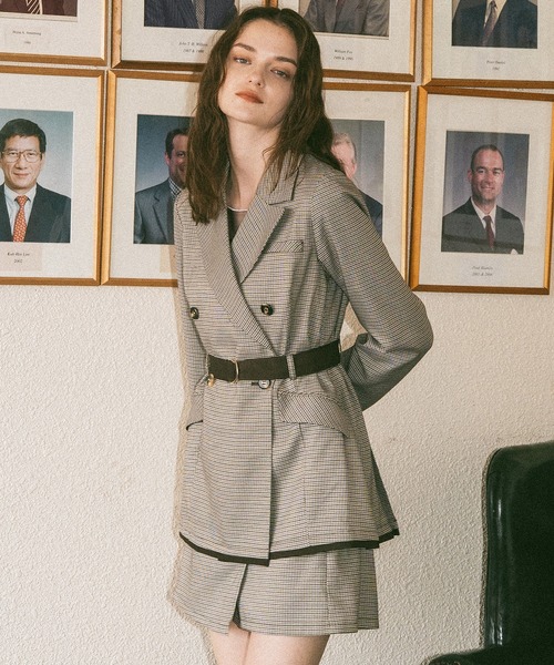 REDYAZEL（レディアゼル）の「【セットアップ可能】グレンチェックダブルジャケット（テーラードジャケット・レディース・カーキ/グレー/ブラウン・FREE）」の3枚目の写真