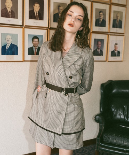 REDYAZEL（レディアゼル）の「【セットアップ可能】グレンチェックダブルジャケット（テーラードジャケット・レディース・カーキ/グレー/ブラウン・FREE）」の10枚目の写真