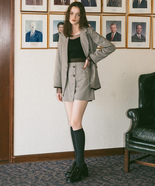 REDYAZEL（レディアゼル）の「【セットアップ可能】グレンチェックダブルジャケット（テーラードジャケット・レディース・カーキ/グレー/ブラウン・FREE）」の4枚目の写真