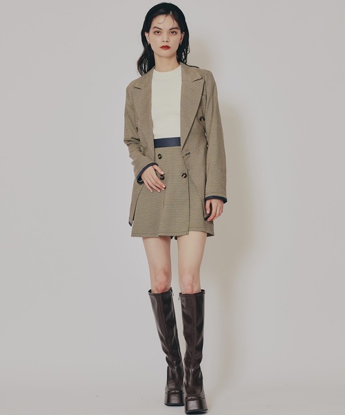 REDYAZEL（レディアゼル）の「【セットアップ可能】グレンチェックダブルジャケット（テーラードジャケット・レディース・カーキ/グレー/ブラウン・FREE）」の6枚目の写真