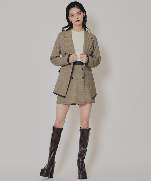 REDYAZEL（レディアゼル）の「【セットアップ可能】グレンチェックダブルジャケット（テーラードジャケット・レディース・カーキ/グレー/ブラウン・FREE）」の7枚目の写真