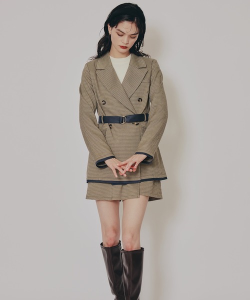 REDYAZEL（レディアゼル）の「【セットアップ可能】グレンチェックダブルジャケット（テーラードジャケット・レディース・カーキ/グレー/ブラウン・FREE）」の16枚目の写真