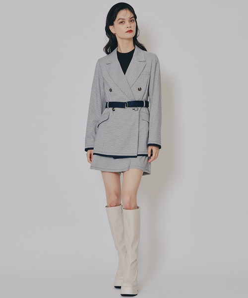 REDYAZEL（レディアゼル）の「【セットアップ可能】グレンチェックダブルジャケット（テーラードジャケット・レディース・カーキ/グレー/ブラウン・FREE）」の5枚目の写真