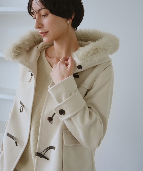 ROPÉ PICNIC リンクコーデ ジャージメルトンファー付きダッフルコート セール】ジャージメルトンファー付きダッフルコート/リンク