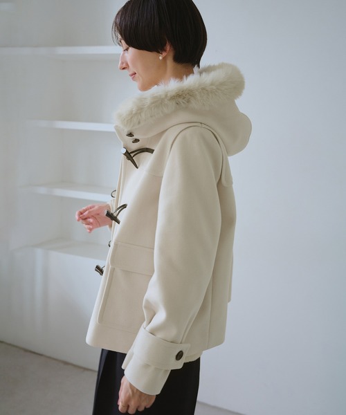 ROPÉ PICNIC リンクコーデ ジャージメルトンファー付きダッフルコート セール】ジャージメルトンファー付きダッフルコート/リンク