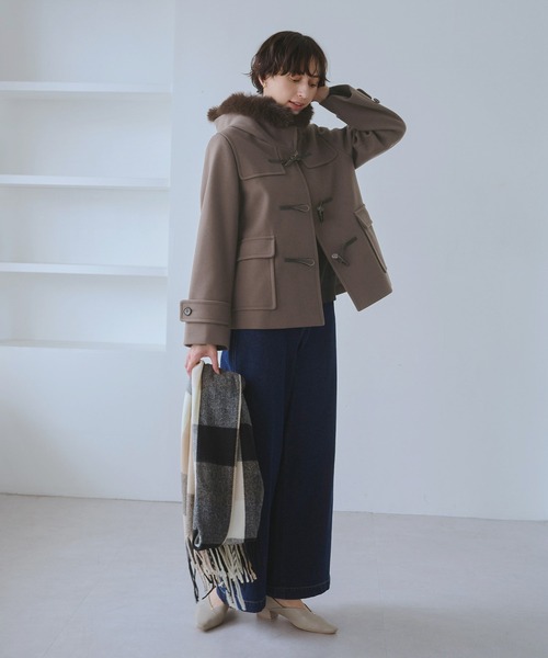 ROPE' PICNIC（ロペピクニック）の「ジャージーメルトンシリーズ ファー付きショートダッフルコート/リンクコーデ（ダッフルコート・レディース・ネイビー/キナリ/ブラウン系その他3・M/L）」の19枚目の写真