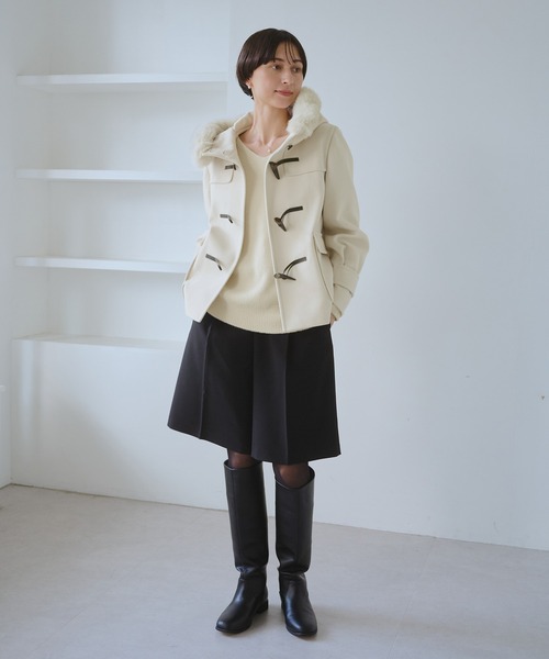 ROPE' PICNIC（ロペピクニック）の「ジャージーメルトンシリーズ ファー付きショートダッフルコート/リンクコーデ（ダッフルコート・レディース・ネイビー/キナリ/ブラウン系その他3・M/L）」の16枚目の写真