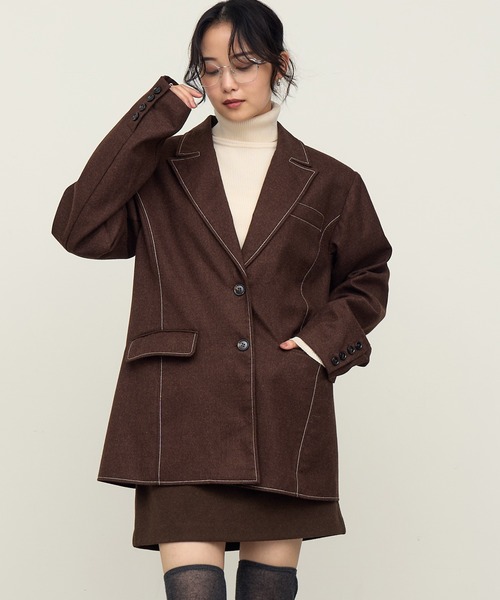 ブラウン テーラードジャケット NOGLE（ノグル）の「【NOGLE/ノグル】ステッチテーラードジャケット