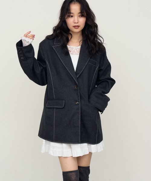 NOGLE（ノグル）の「【NOGLE/ノグル】ステッチテーラードジャケット（テーラードジャケット・レディース・チャコール/ブラウン・FREE）」の2枚目の写真