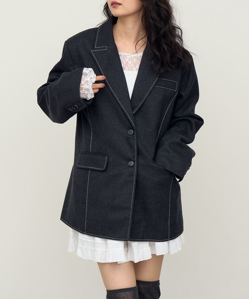 NOGLE（ノグル）の「【NOGLE/ノグル】ステッチテーラードジャケット（テーラードジャケット・レディース・チャコール/ブラウン・FREE）」の17枚目の写真