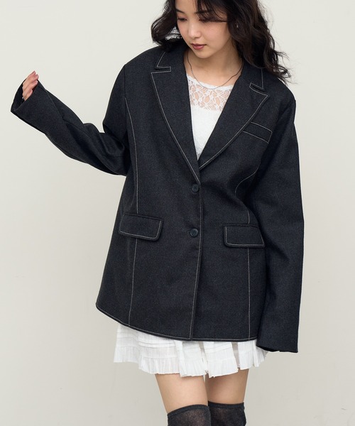 NOGLE（ノグル）の「【NOGLE/ノグル】ステッチテーラードジャケット（テーラードジャケット・レディース・チャコール/ブラウン・FREE）」の16枚目の写真