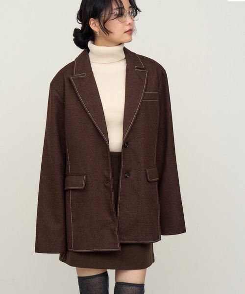 NOGLE（ノグル）の「【NOGLE/ノグル】ステッチテーラードジャケット（テーラードジャケット・レディース・チャコール/ブラウン・FREE）」の5枚目の写真