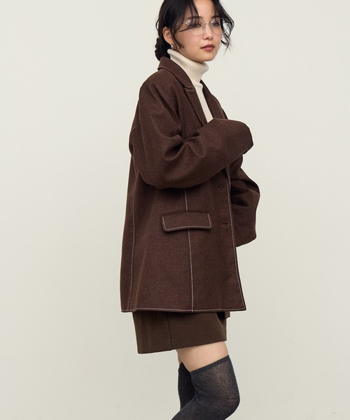 NOGLE（ノグル）の「【NOGLE/ノグル】ステッチテーラードジャケット（テーラードジャケット・レディース・チャコール/ブラウン・FREE）」の7枚目の写真