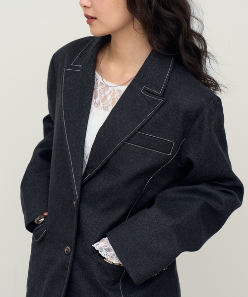 NOGLE（ノグル）の「【NOGLE/ノグル】ステッチテーラードジャケット（テーラードジャケット・レディース・チャコール/ブラウン・FREE）」の22枚目の写真